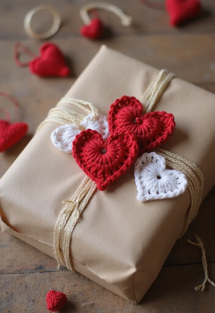 27 Charming Ideas on How to Crochet a Heart for Gifts & Decor - 26. Heart Gift Wrap