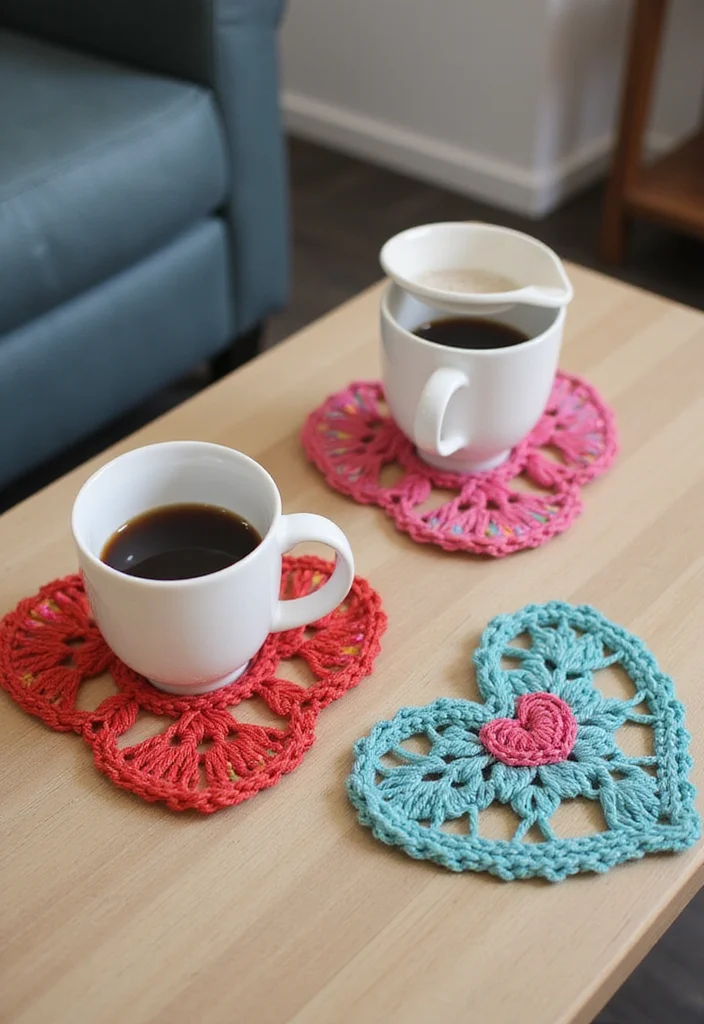 27 Charming Ideas on How to Crochet a Heart for Gifts & Decor - 4. Crochet Heart Coasters