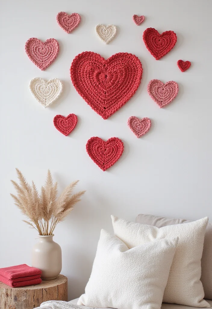 27 Charming Ideas on How to Crochet a Heart for Gifts & Decor - 7. Heart Wall Art
