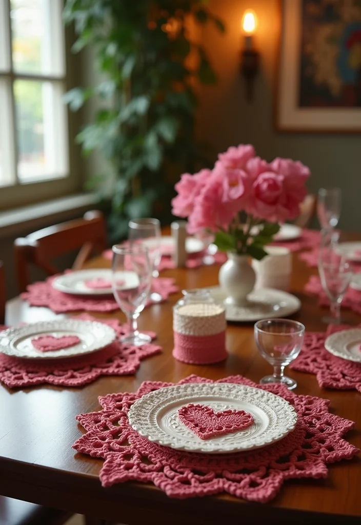 27 Charming Ideas on How to Crochet a Heart for Gifts & Decor - 9. Crochet Heart Table Decor