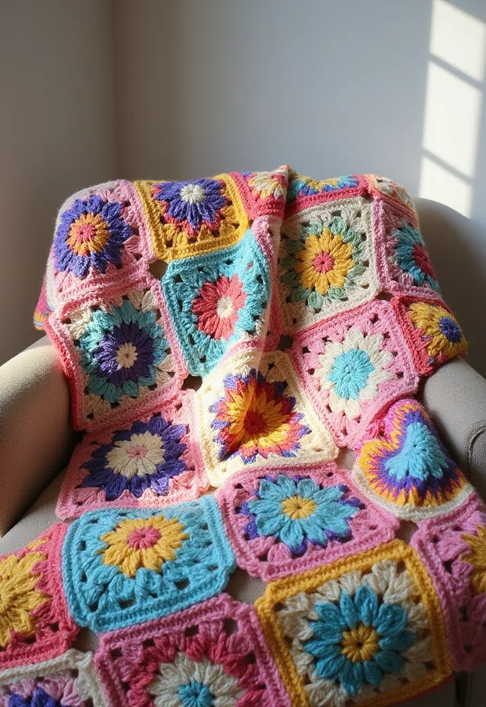 27 Easy Crochet Baby Blanket Free Pattern Designs to Make This Weekend - 20. Striped Granny Square Blanket