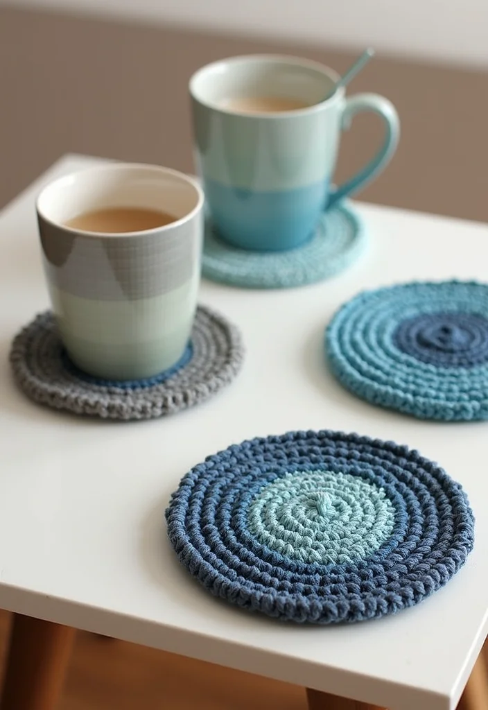 27 Fun Crochet Coasters Free Pattern Ideas for Home Decor - 11. Ombre Coasters