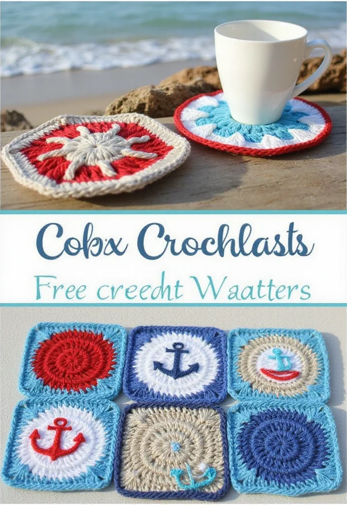 27 Fun Crochet Coasters Free Pattern Ideas for Home Decor - 12. Nautical Themed Coasters