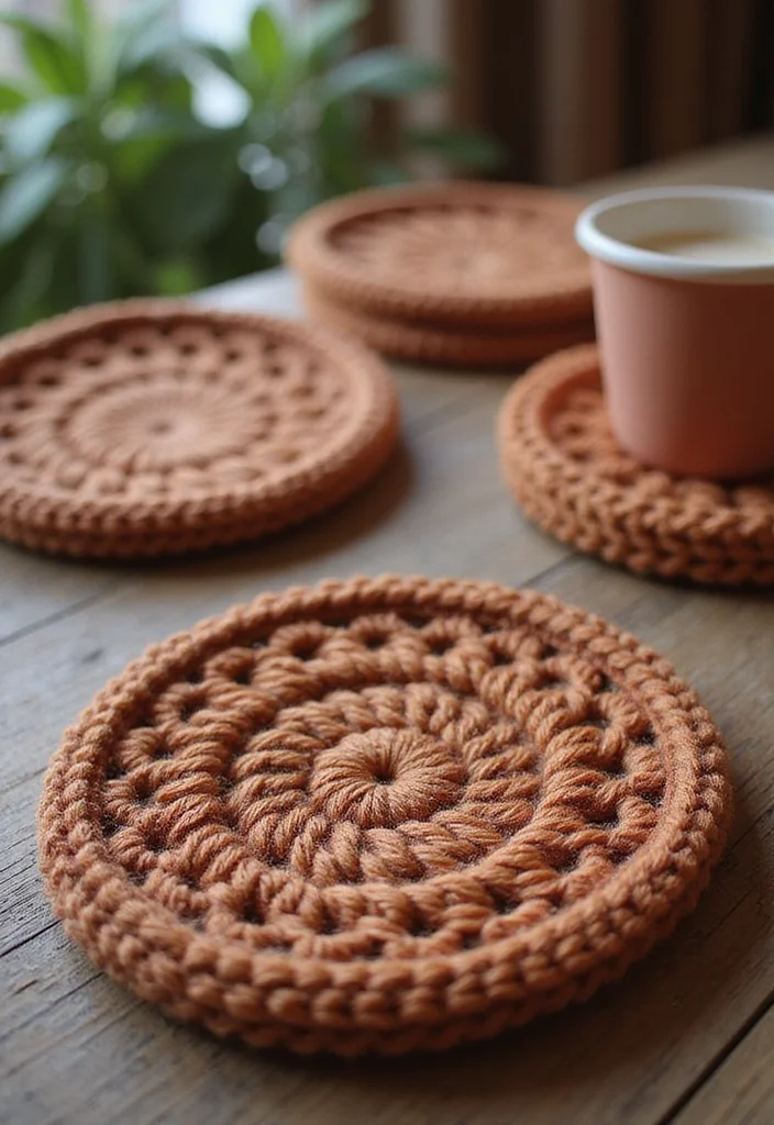 27 Fun Crochet Coasters Free Pattern Ideas for Home Decor - 13. Textured Puff Stitch Coasters