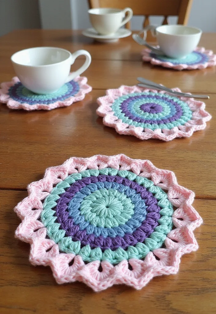 27 Fun Crochet Coasters Free Pattern Ideas for Home Decor - 16. Ripple Stitch Coasters