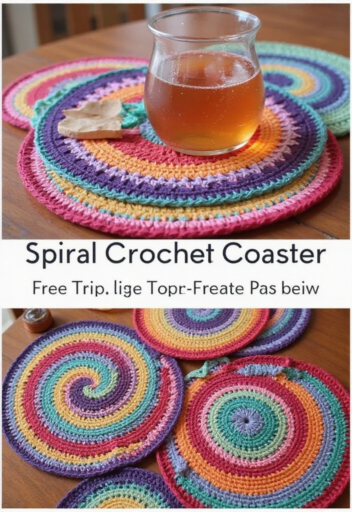 27 Fun Crochet Coasters Free Pattern Ideas for Home Decor - 18. Spiral Coasters
