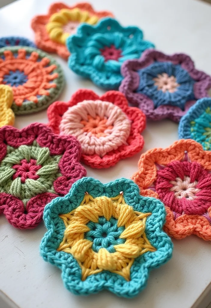 27 Fun Crochet Coasters Free Pattern Ideas for Home Decor - 19. Patchwork Coasters