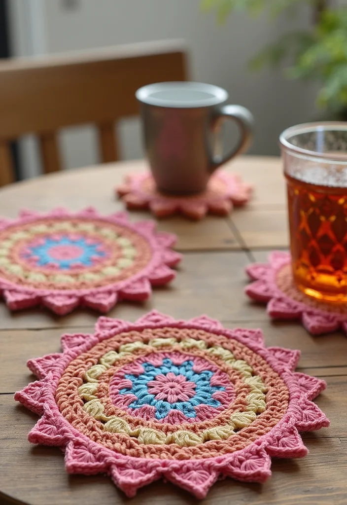 27 Fun Crochet Coasters Free Pattern Ideas for Home Decor - 21. Fringed Coasters