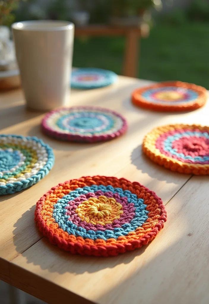 27 Fun Crochet Coasters Free Pattern Ideas for Home Decor - 22. Circle Dot Coasters