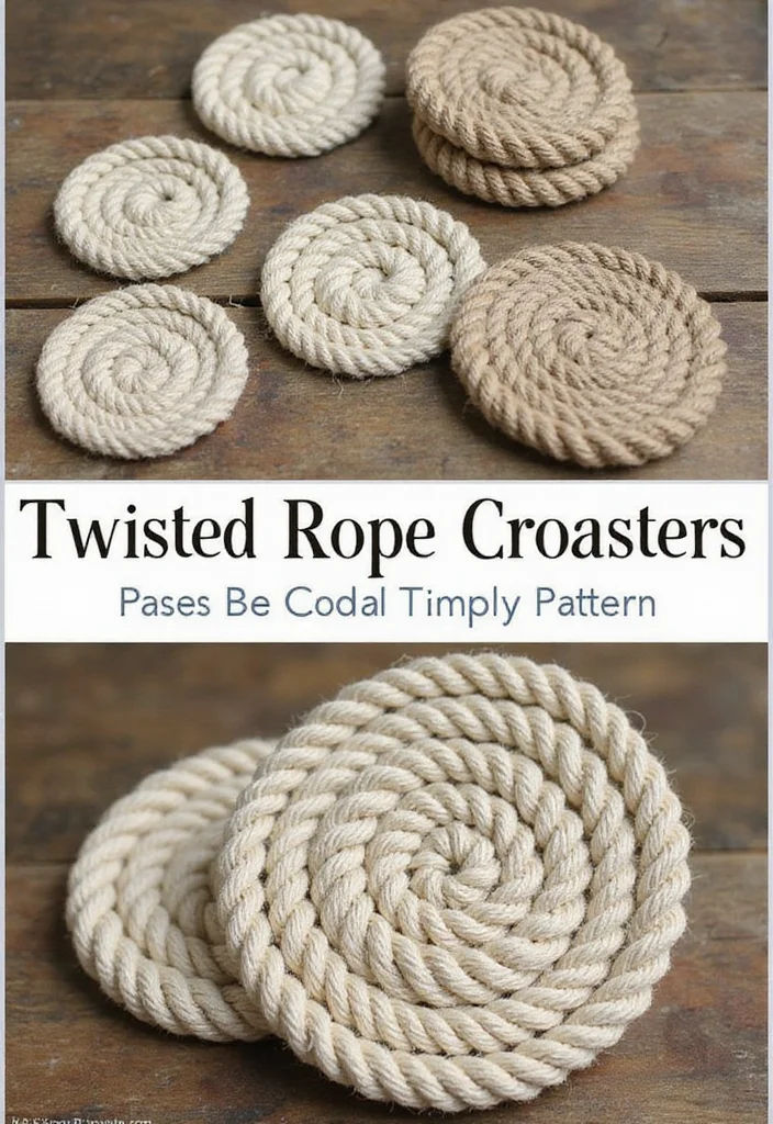 27 Fun Crochet Coasters Free Pattern Ideas for Home Decor - 27. Twisted Rope Coasters