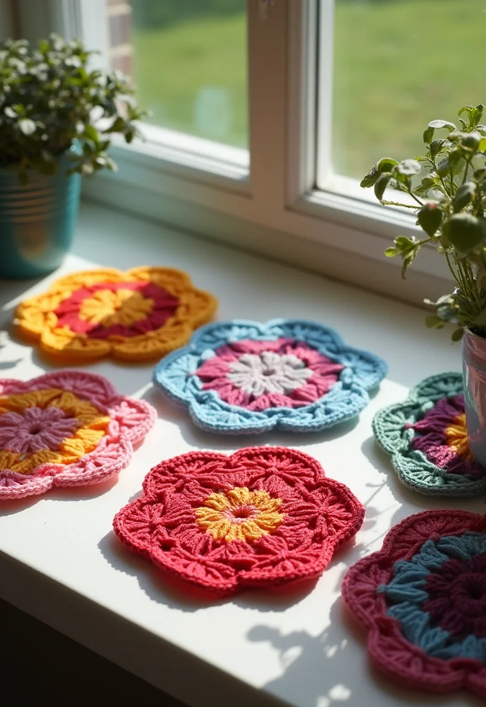 27 Fun Crochet Coasters Free Pattern Ideas for Home Decor - 3. Floral Inspired Coasters