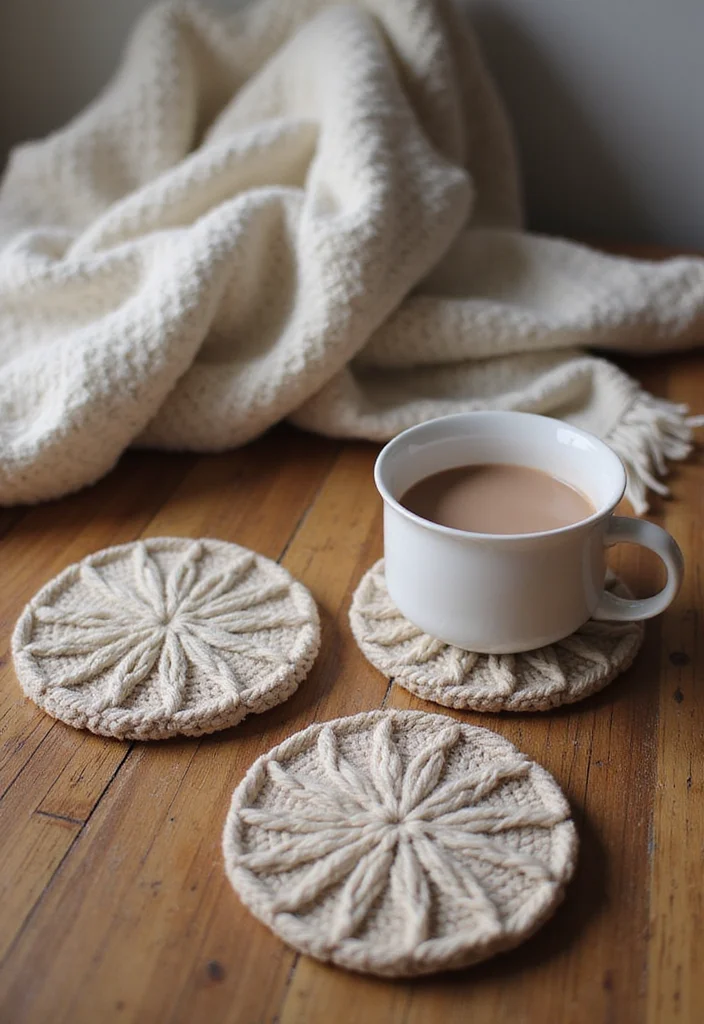 27 Fun Crochet Coasters Free Pattern Ideas for Home Decor - 5. Chunky Knit Look Coasters