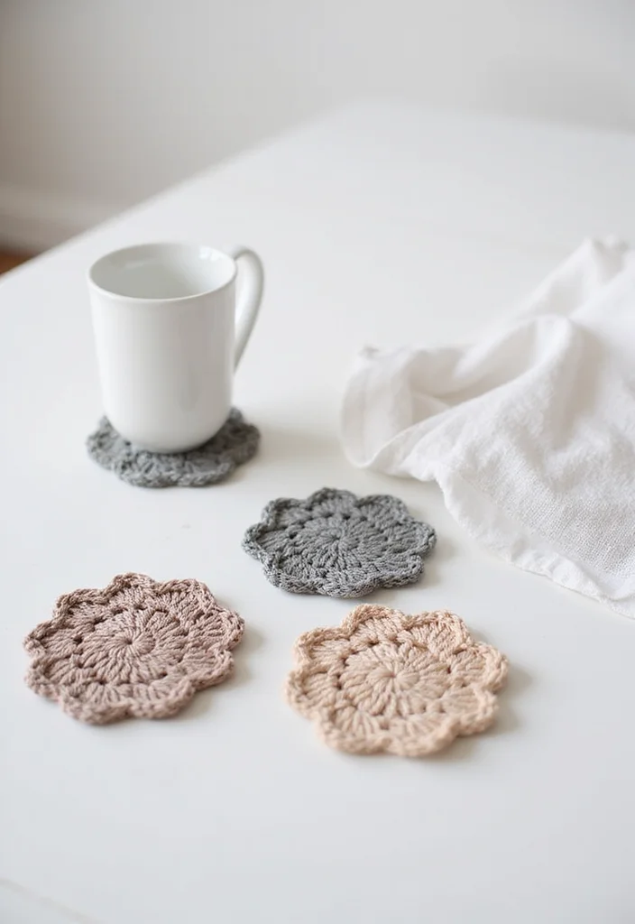 27 Fun Crochet Coasters Free Pattern Ideas for Home Decor - 6. Minimalist Coasters