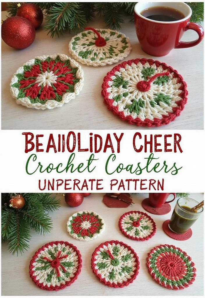 27 Fun Crochet Coasters Free Pattern Ideas for Home Decor - 9. Holiday Themed Coasters
