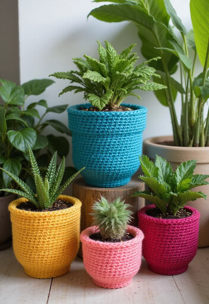 27 Fun Ideas on What to Crochet When Bored (Quick & Cute) - 1. Cute Crochet Plant Pot Covers