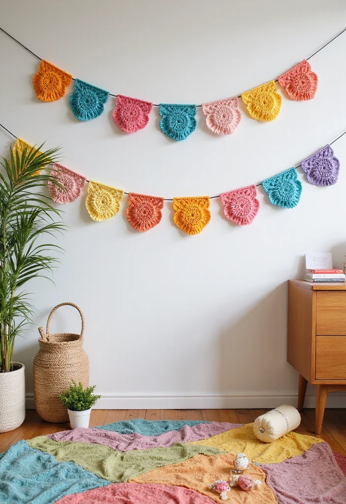 27 Fun Ideas on What to Crochet When Bored (Quick & Cute) - 19. Colorful Crochet Bunting