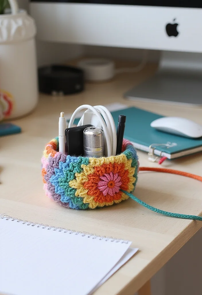 27 Fun Ideas on What to Crochet When Bored (Quick & Cute) - 25. Handy Crochet Cable Organizer