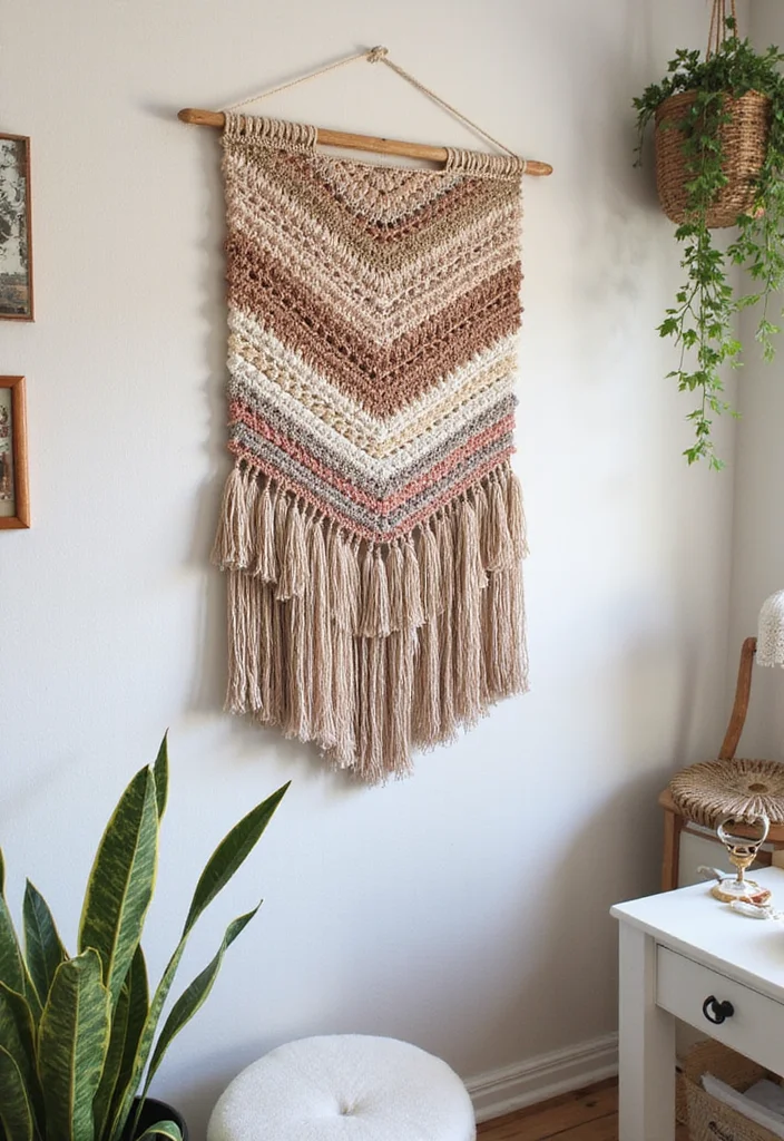 27 Fun Ideas on What to Crochet When Bored (Quick & Cute) - 4. Whimsical Crochet Wall Hanging