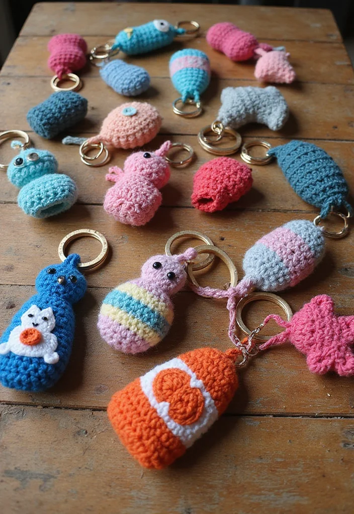 27 Fun Ideas on What to Crochet When Bored (Quick & Cute) - 6. Fun Crochet Keychains