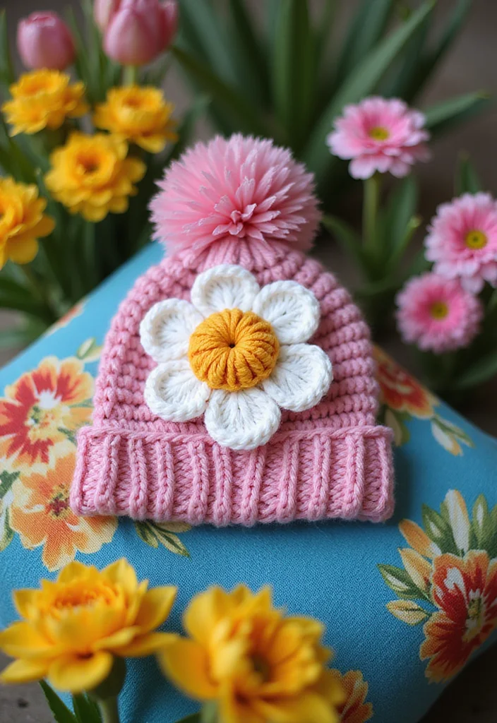 27 Simple Crochet Beanie Pattern Free Ideas Anyone Can Make - 6. Flower Appliqué Beanie