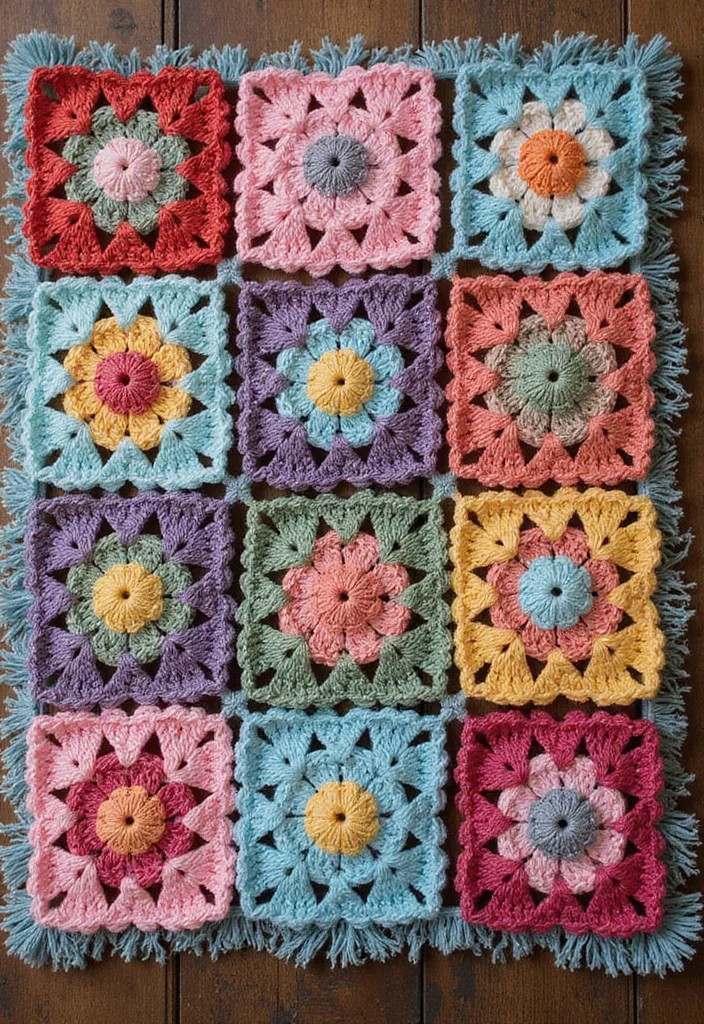 28 Beautiful Granny Square Crochet Pattern Diagram Ideas to Explore - 12. Fringed Granny Square