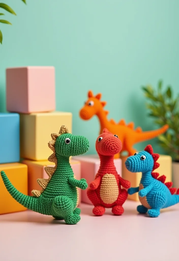 28 Cute Crochet Animals Free Patterns for Amigurumi Lovers - 7. Dancing Dinosaurs