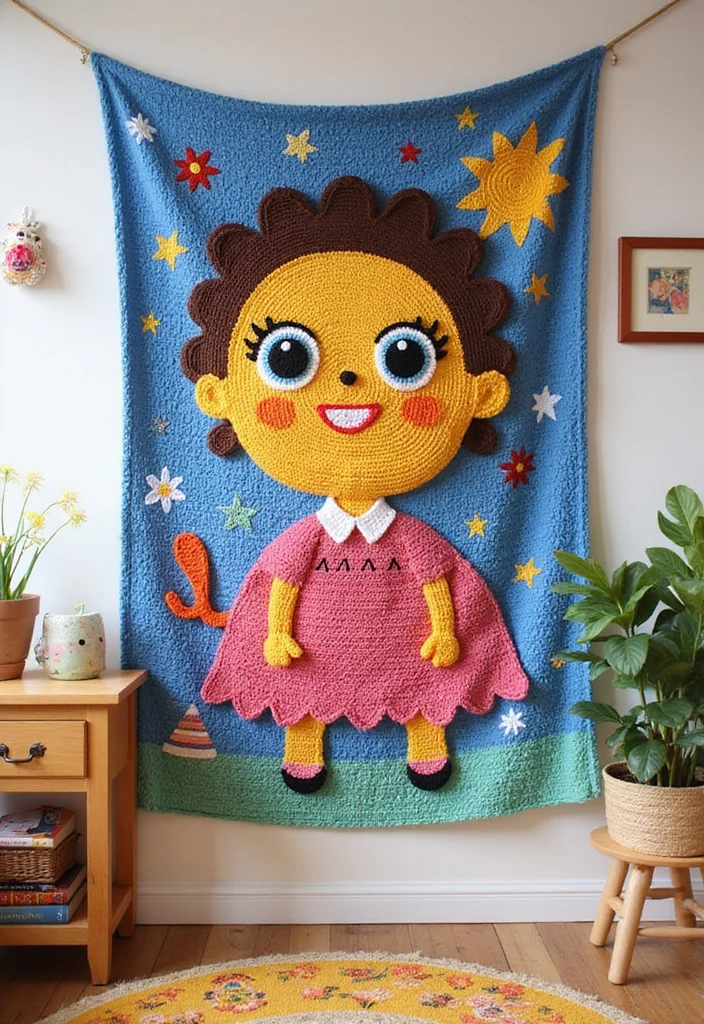 28 Detailed Crochet Tapestry Pattern Free Charts for Inspiring Projects - 10. Kids’ Creativity: Fun Character Tapestry