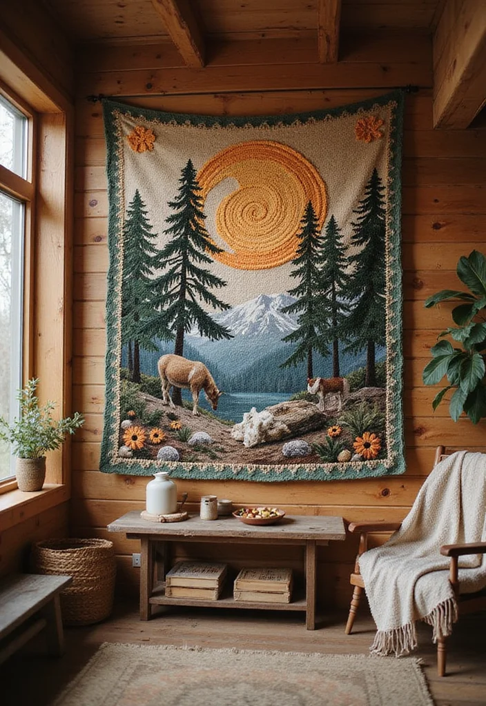 28 Detailed Crochet Tapestry Pattern Free Charts for Inspiring Projects - 14. Cozy Cabin: Rustic Tapestry
