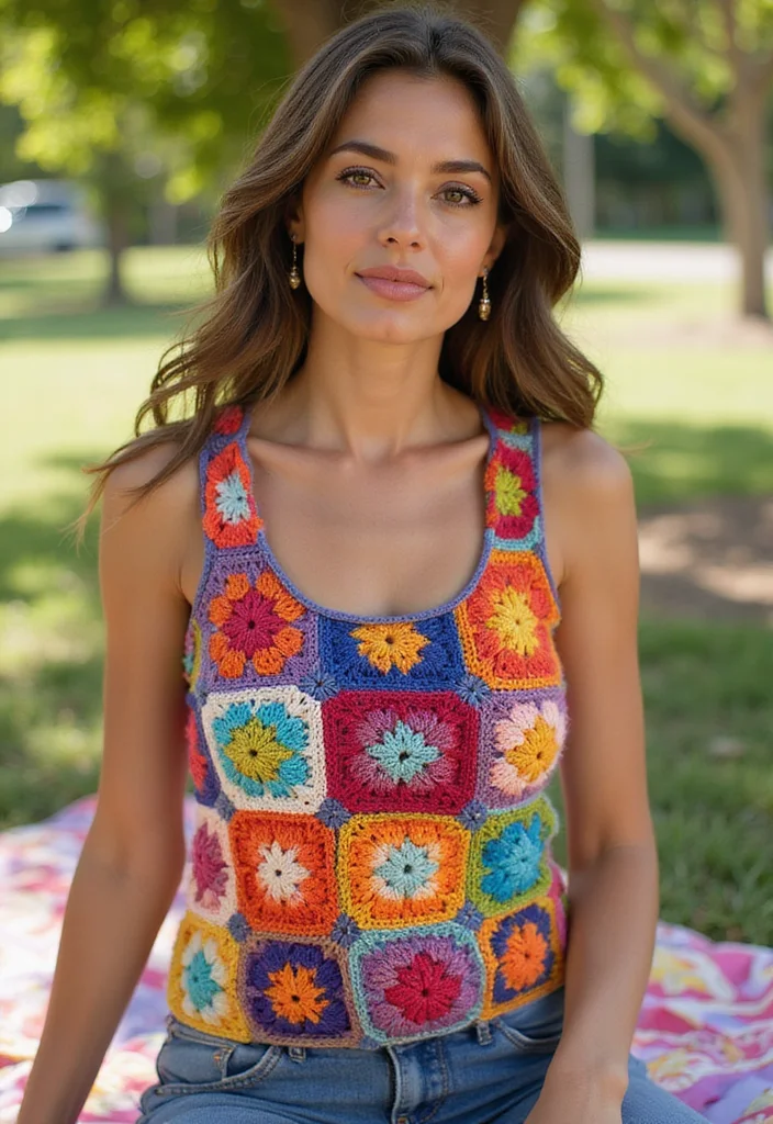 28 Trendy Crochet Tops Free Patterns for Everyday Wear - 2. Classic Granny Square Tank