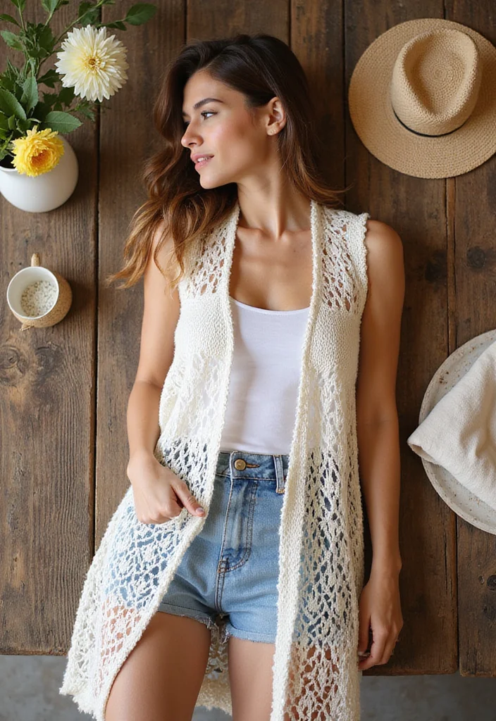 30 Breezy Crochet Summer Tops Free Patterns for Hot Days - 14. Longline Crochet Vest