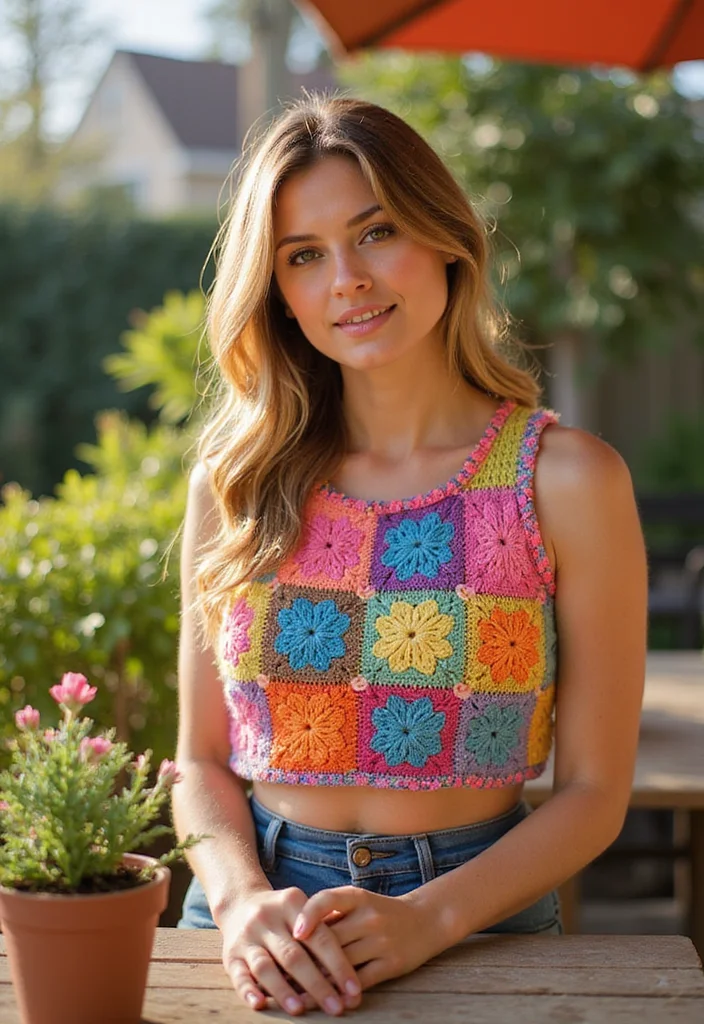 30 Breezy Crochet Summer Tops Free Patterns for Hot Days - 2. Cropped Granny Square Top