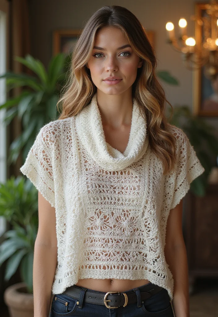 30 Breezy Crochet Summer Tops Free Patterns for Hot Days - 20. Elegant Cowl Neck Top