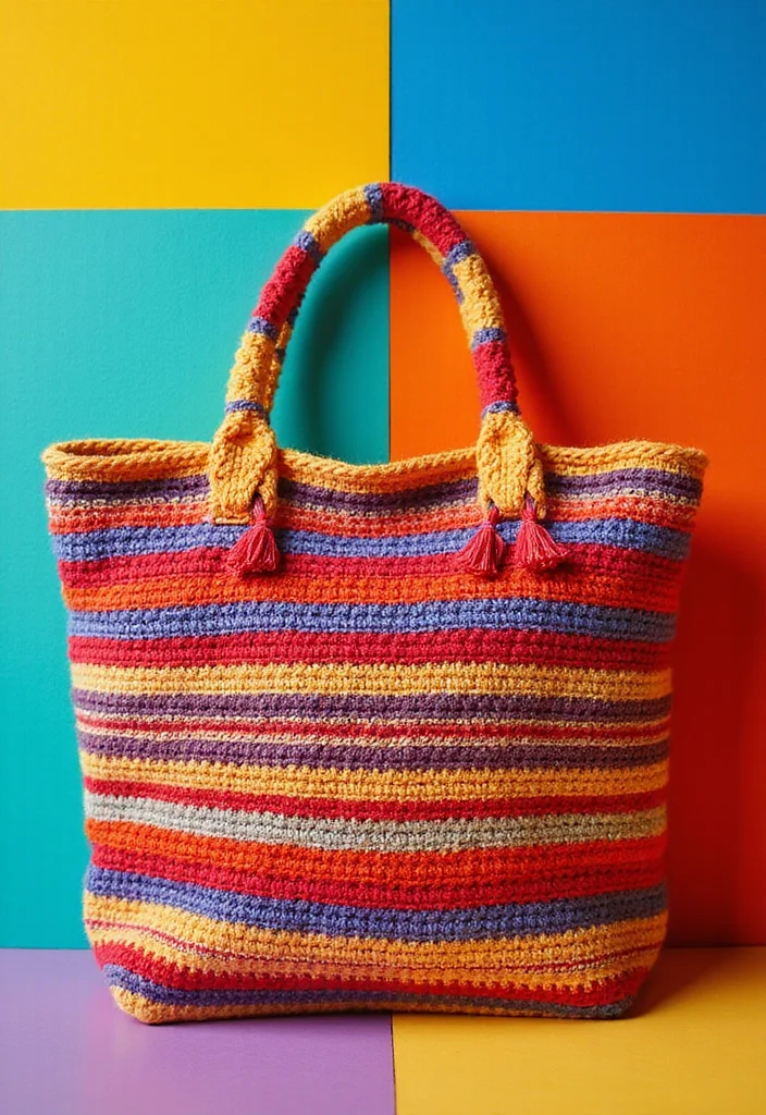 30 Chic Crochet Tote Bags Free Patterns You Can Make Fast - 16. Color Block Tote