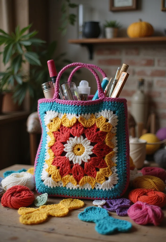 30 Chic Crochet Tote Bags Free Patterns You Can Make Fast - 17. Vintage Granny Square Tote