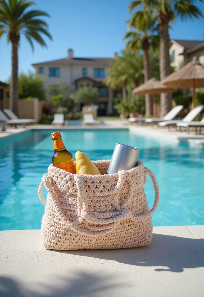 30 Chic Crochet Tote Bags Free Patterns You Can Make Fast - 22. Stylish Pool Bag