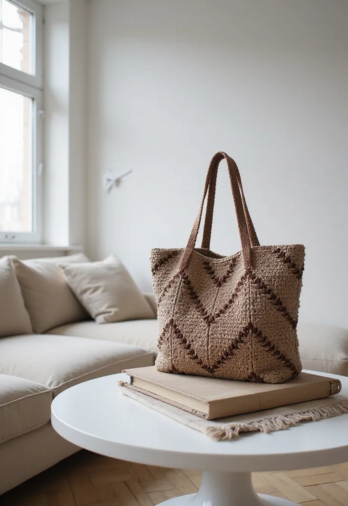 30 Chic Crochet Tote Bags Free Patterns You Can Make Fast - 26. Modern Geometric Tote