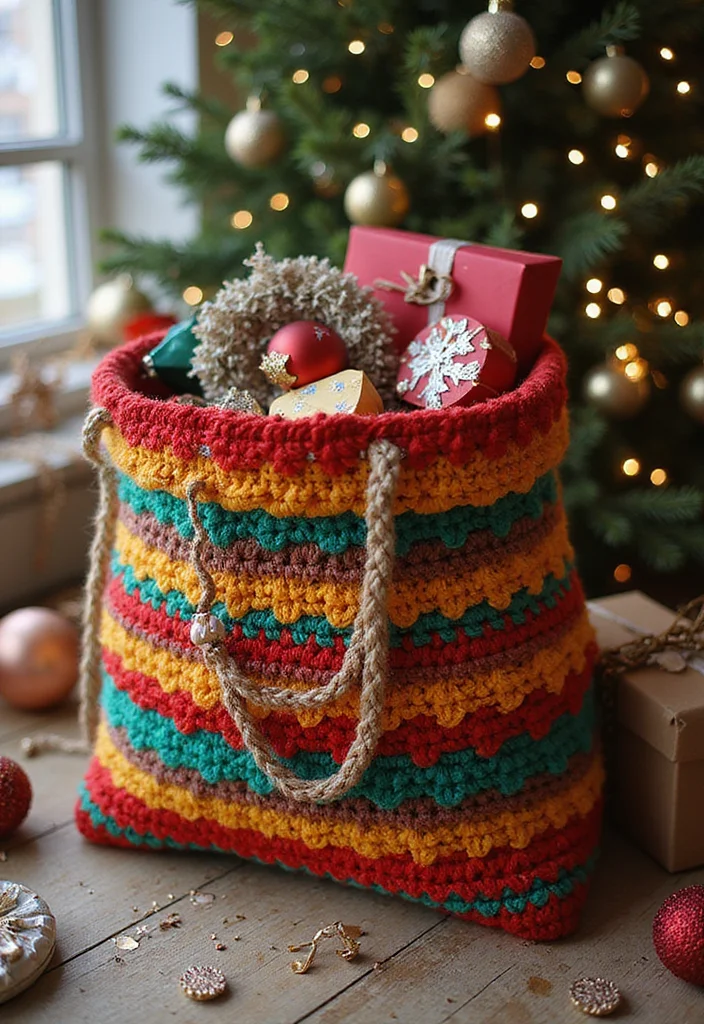 30 Chic Crochet Tote Bags Free Patterns You Can Make Fast - 28. Holiday Gift Bag