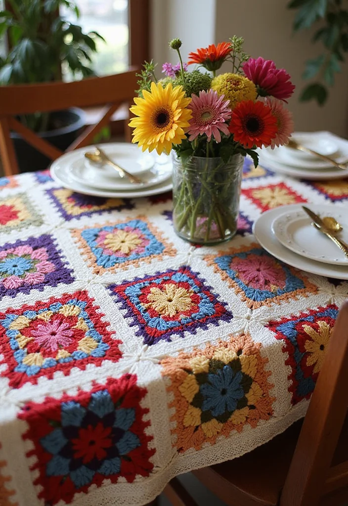 30 Classic Granny Square Crochet Pattern Ideas for Every Crocheter - 11. Granny Square Table Cloth