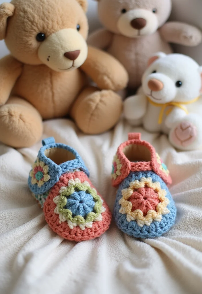30 Classic Granny Square Crochet Pattern Ideas for Every Crocheter - 19. Granny Square Baby Shoes