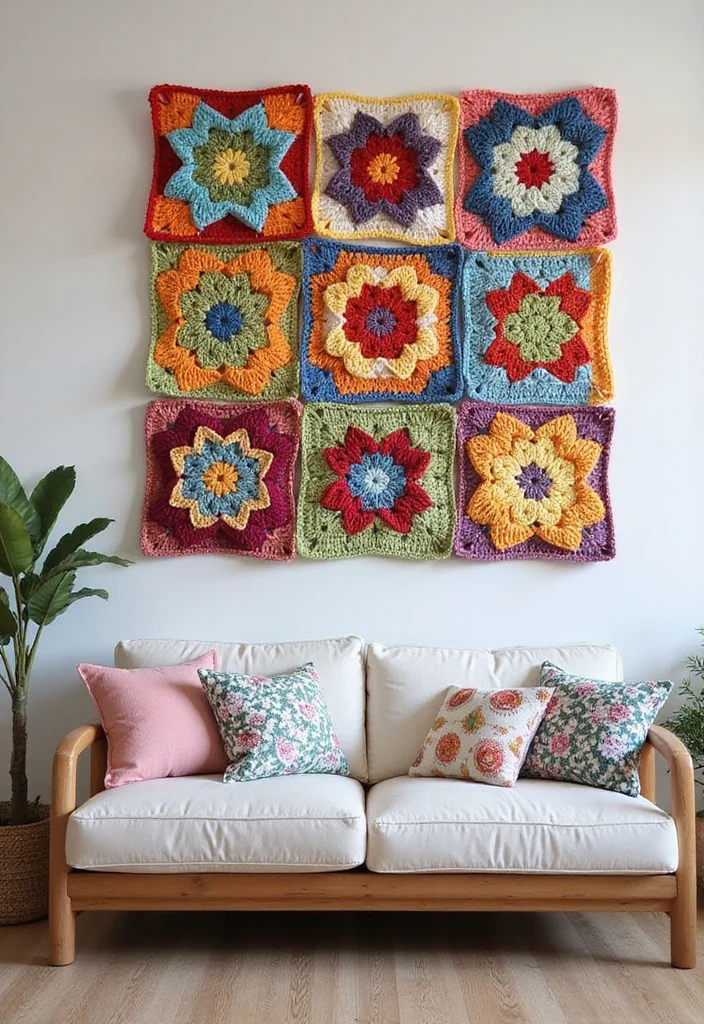 30 Classic Granny Square Crochet Pattern Ideas for Every Crocheter - 20. Granny Square Wall Art