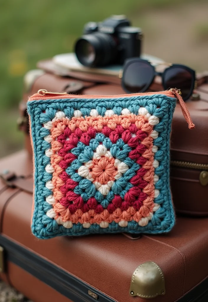 30 Classic Granny Square Crochet Pattern Ideas for Every Crocheter - 23. Granny Square Travel Pouch