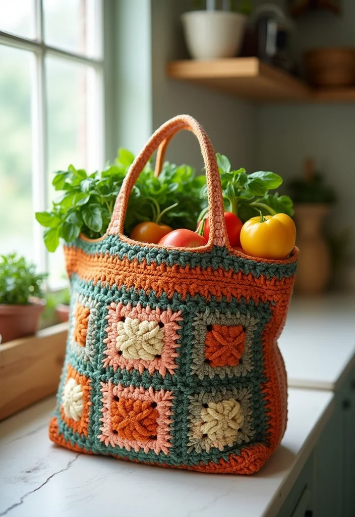 30 Classic Granny Square Crochet Pattern Ideas for Every Crocheter - 30. Granny Square Totes for Grocery Shopping