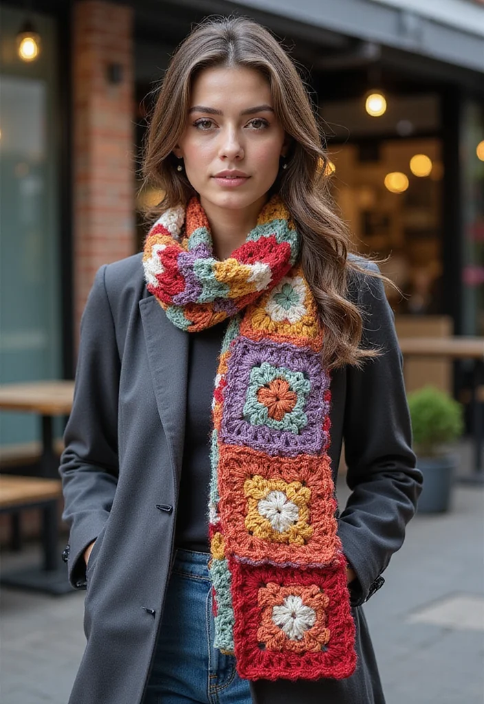 30 Classic Granny Square Crochet Pattern Ideas for Every Crocheter - 8. Granny Square Scarf