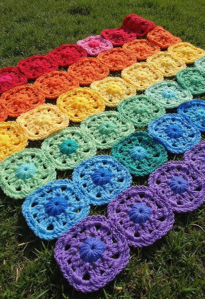 30 Colorful Crochet Granny Square Blanket Designs to Try - 1. Rainbow Delight