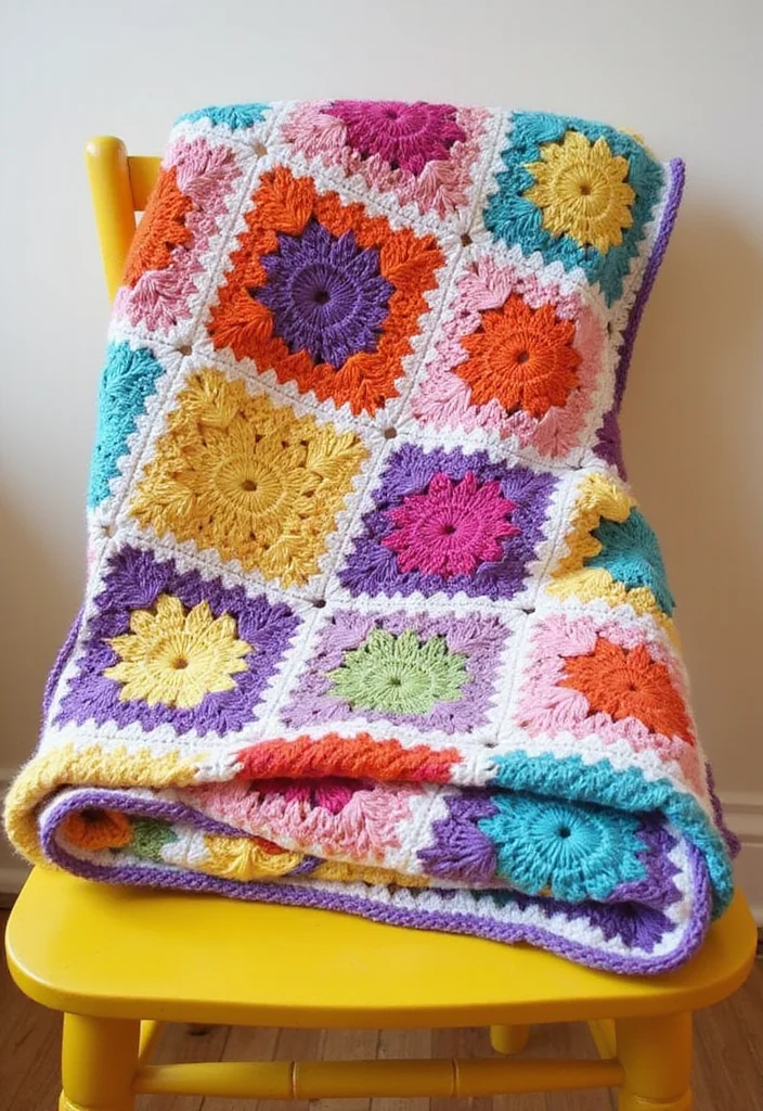 30 Colorful Crochet Granny Square Blanket Designs to Try - 10. Color Block Bliss