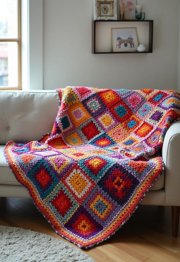 30 Colorful Crochet Granny Square Blanket Designs to Try - 14. Bright and Bold