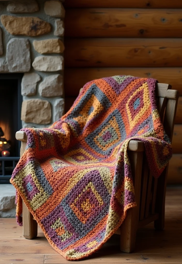 30 Colorful Crochet Granny Square Blanket Designs to Try - 15. Cozy Cabin