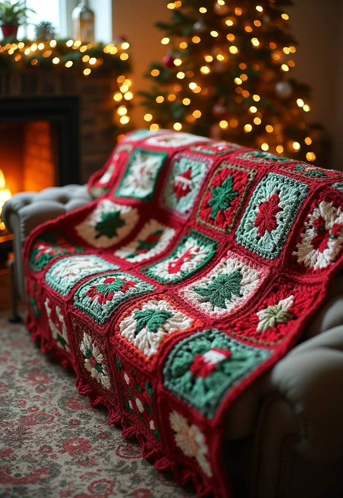 30 Colorful Crochet Granny Square Blanket Designs to Try - 16. Holiday Cheer
