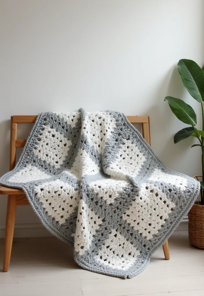 30 Colorful Crochet Granny Square Blanket Designs to Try - 17. Minimalist Zen