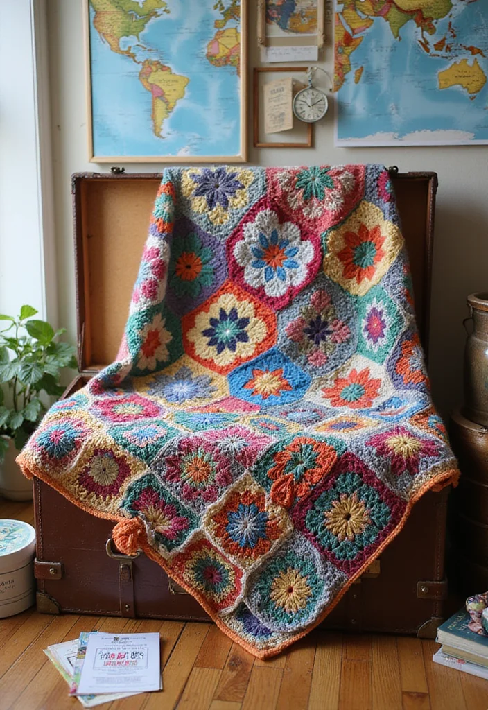 30 Colorful Crochet Granny Square Blanket Designs to Try - 20. Travel Memories